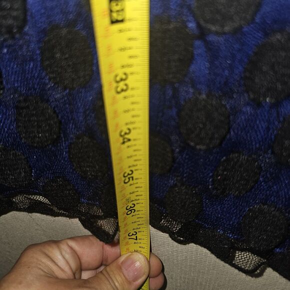 Enfocus Studio Blue Dress Women Size 12 Black Polka Dot Mesh Layer w Pockets - Picture 8 of 10